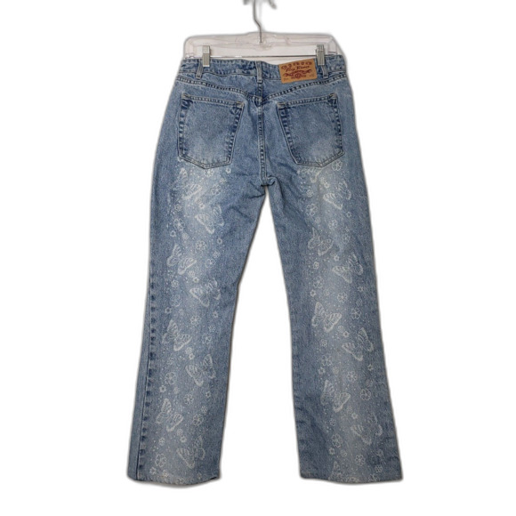 Vintage PARIS BLUES Butterfly Pattern Boot Cut Denim Blue Jeans Juniors Size 11 - Picture 2 of 9